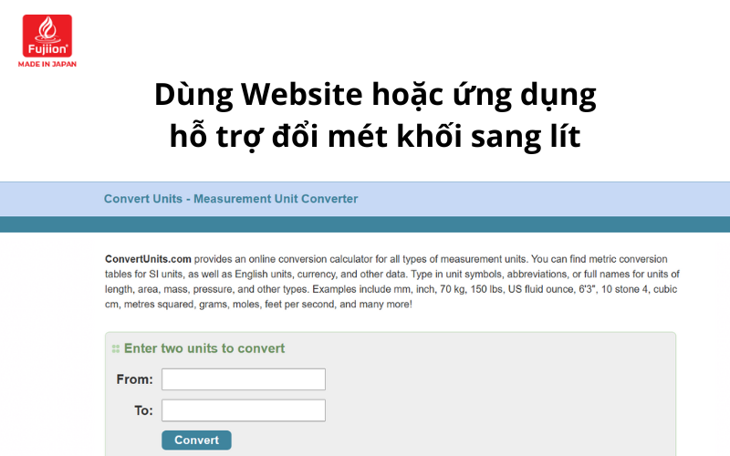  Dùng website quy đổi mét khối sang lit
